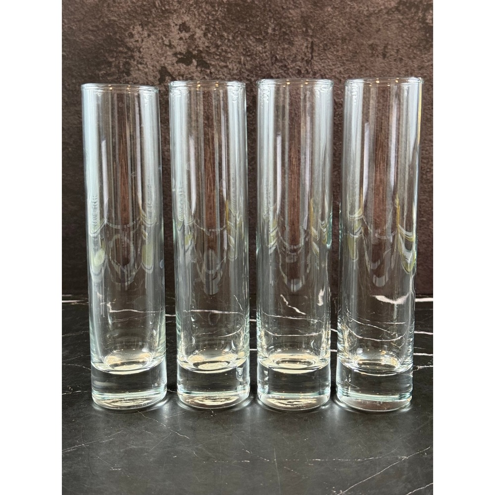 Vintage Set of FOUR (4) Libbey Clear Glass 7.5in Vase Tall Tumblers MINT!